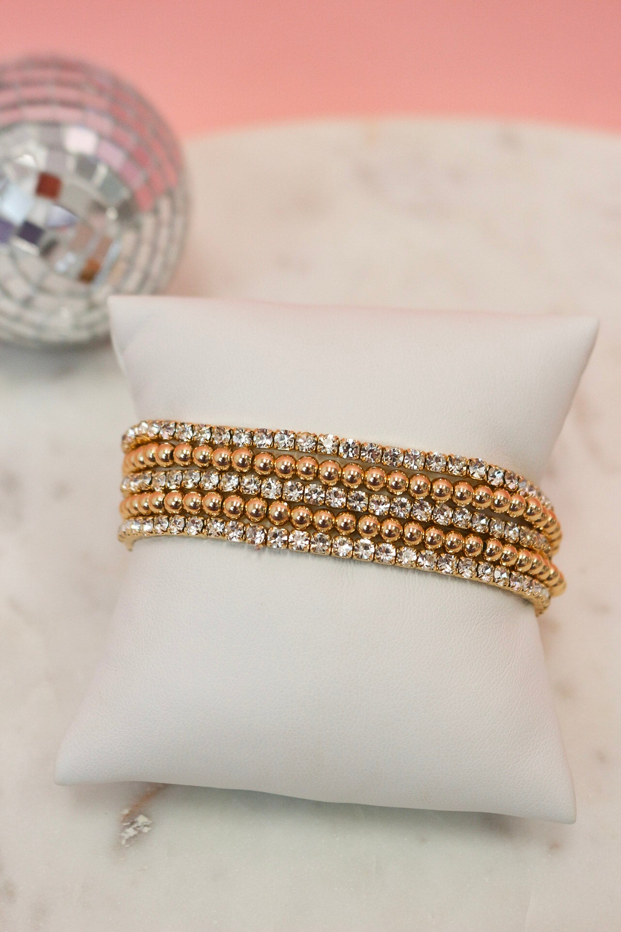 Water Resistant Rhinestone Tennis 4MM Beaded Bracelet Set