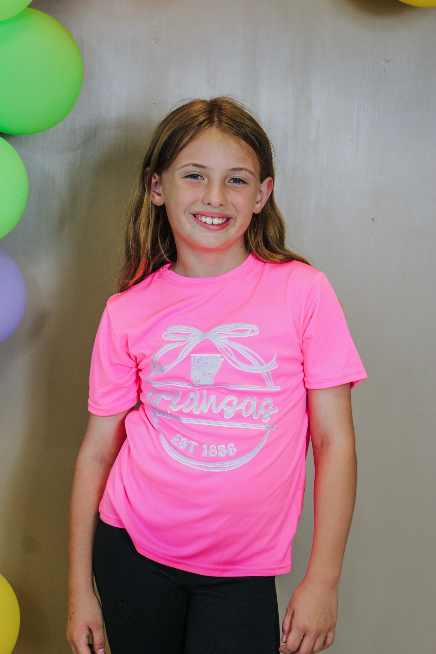 Youth Neon Pink Arkansas Bow Graphic Tee