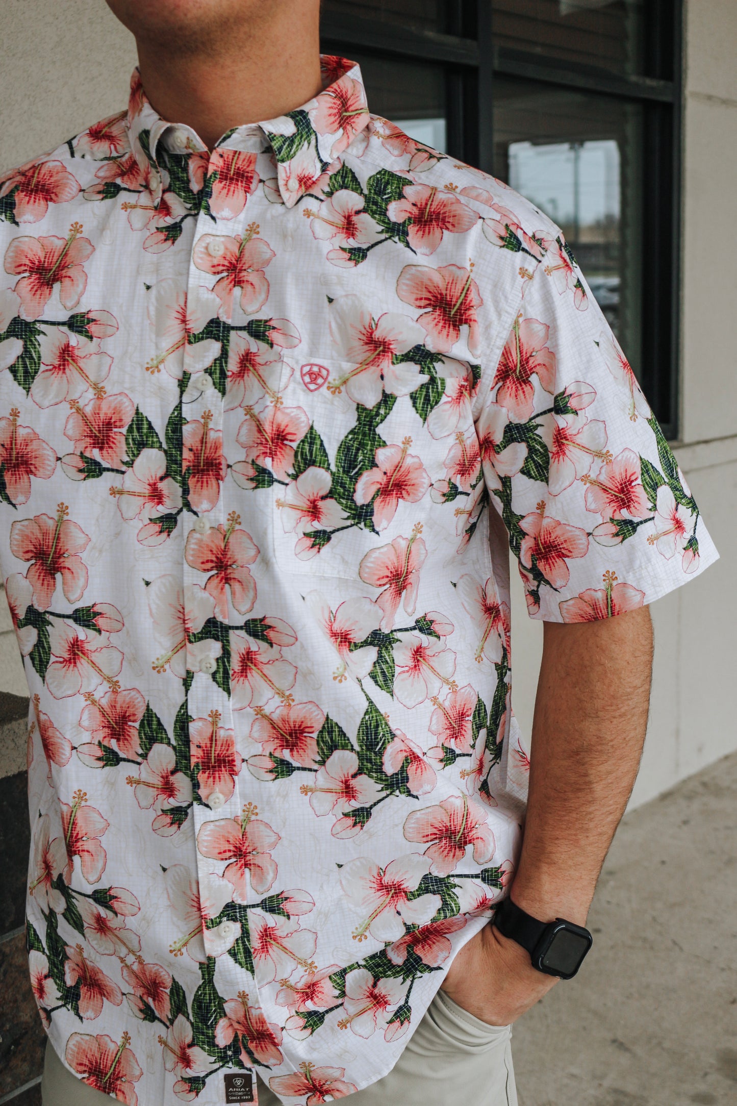 Men Ariat Blush & White Floral Button Up Shirt