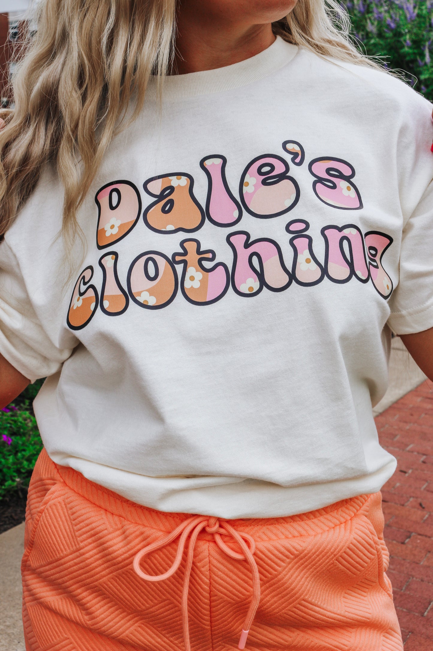 Dales Pink  & Orange Floral Cream Tee