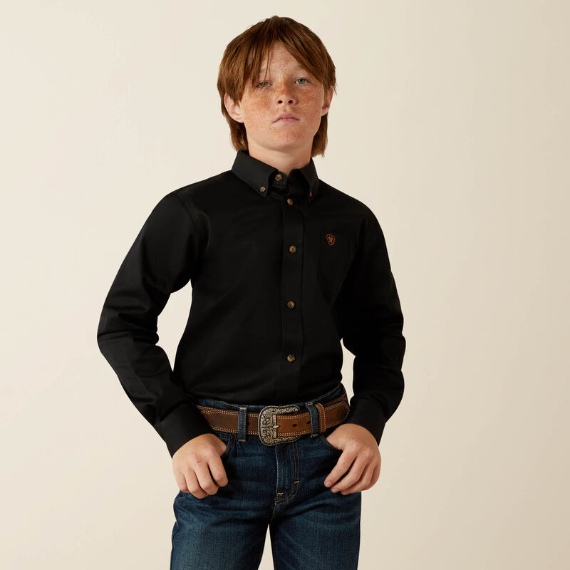 Ariat Boys Black Solid Twill Classic Fit Shirt