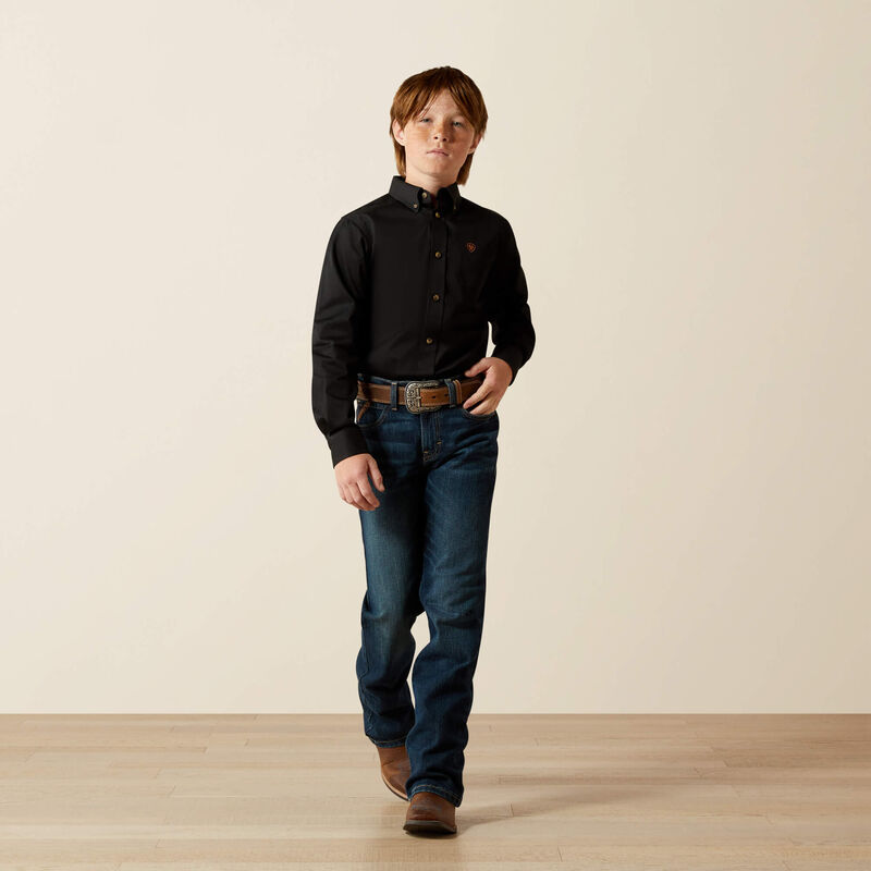 Ariat Boys Black Solid Twill Classic Fit Shirt