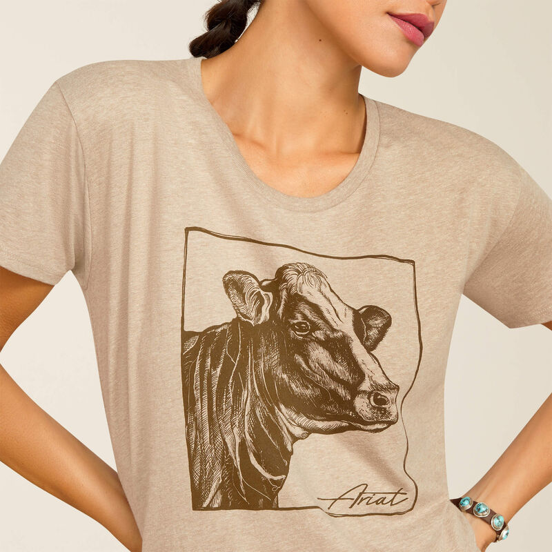 Womens Ariat Cow Cover T-Shirt- Oatmeal