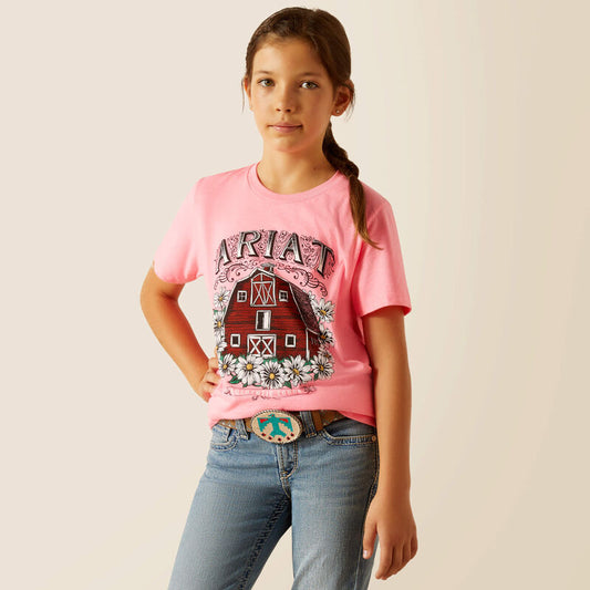 Ariat Girls Floral Farm T-Shirt- Pink Ice