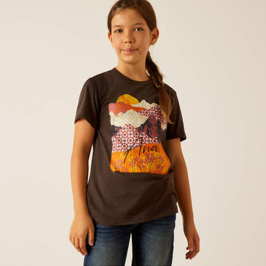 Girls Ariat Mountain Patterns T-Shirt- Charcoal Heather