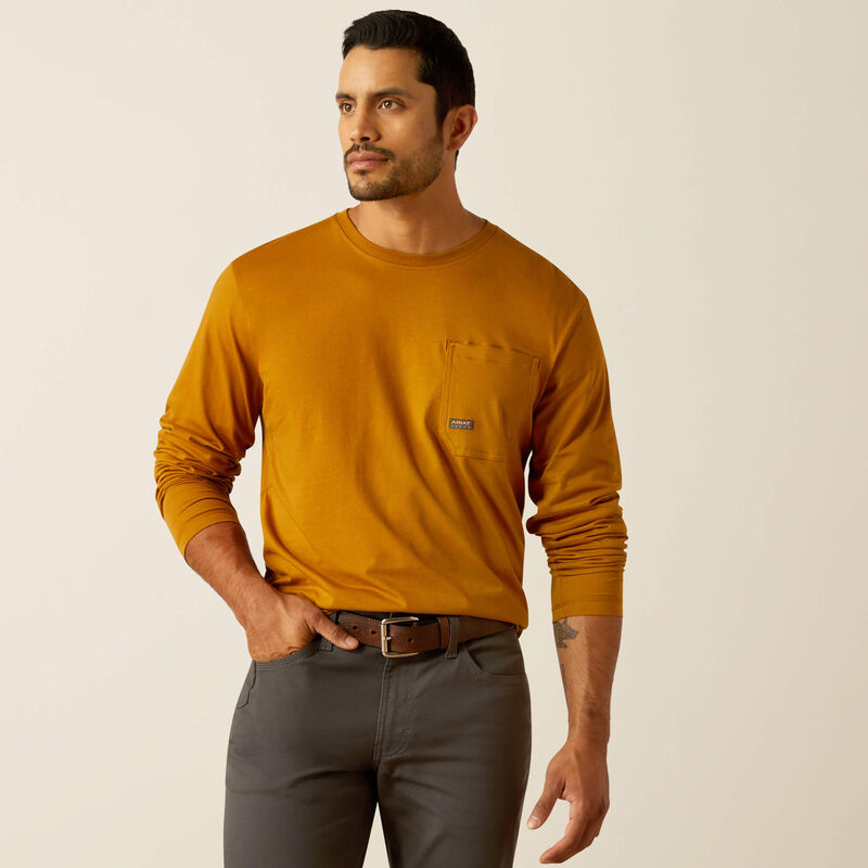 Ariat Men's Rebar Golden Brown Work Hard Logo Long Sleeve Shirt