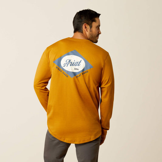 Ariat Men's Rebar Golden Brown Work Hard Logo Long Sleeve Shirt