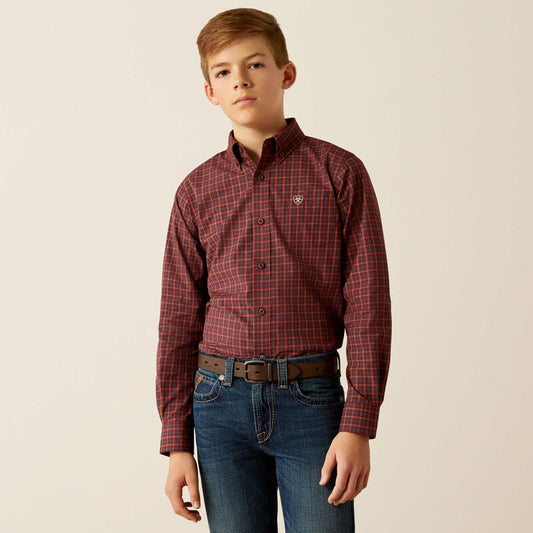 Boys Ariat Pro Pavel Classic Fit Shirt -Burgundy