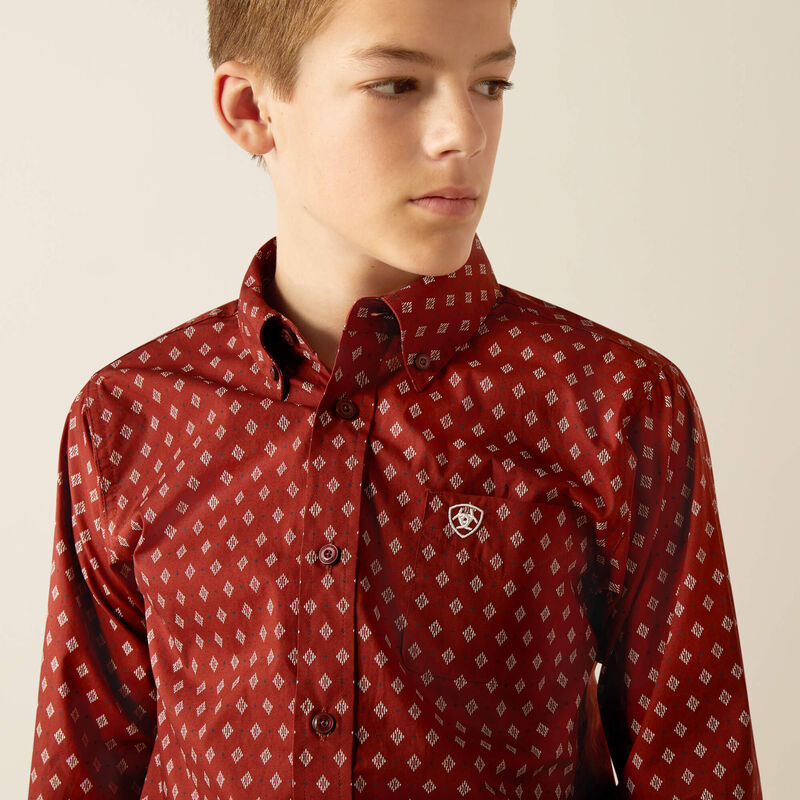 Boys Ariat Pax Classic Fit Shirt -Burgundy