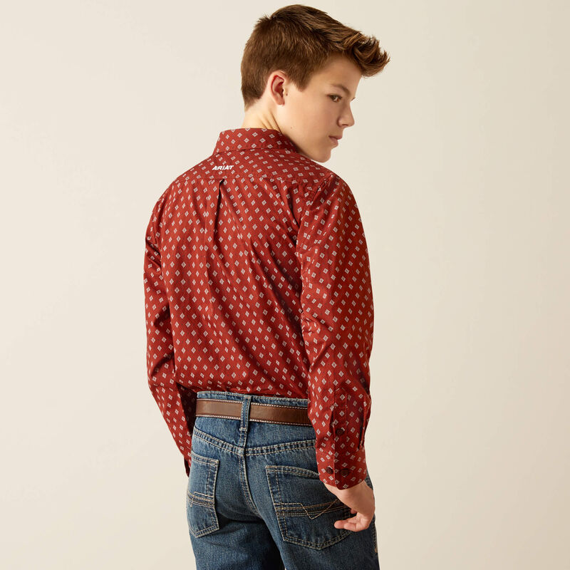 Boys Ariat Pax Classic Fit Shirt -Burgundy