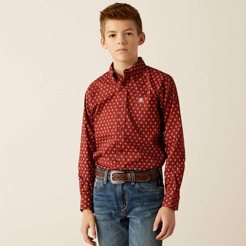 Boys Ariat Pax Classic Fit Shirt -Burgundy