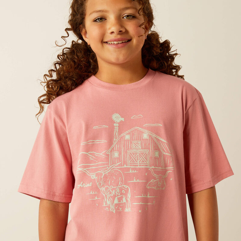 Ariat Girls Dusty Rose Farm Scene SS Tee