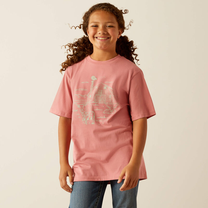 Ariat Girls Dusty Rose Farm Scene SS Tee