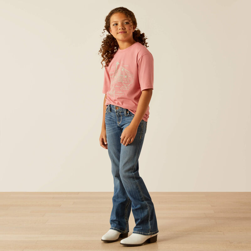 Ariat Girls Dusty Rose Farm Scene SS Tee