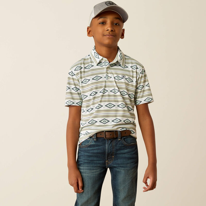 Ariat Boys White Serape All Over Print Polo