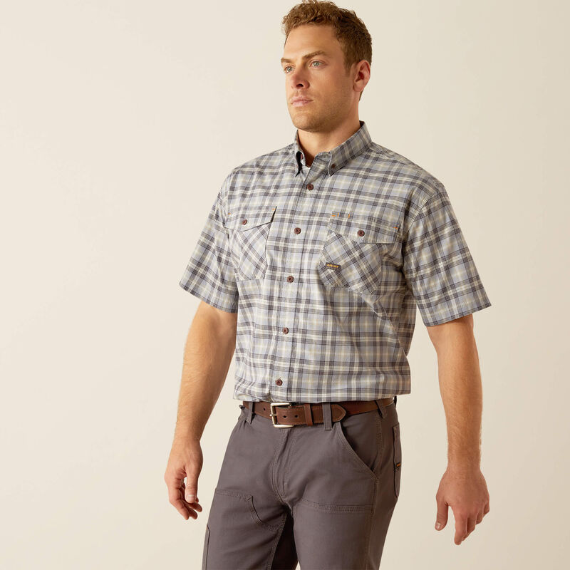 Ariat Apricot Plaid Rebar Made Tough DruaStretch Work Shirt