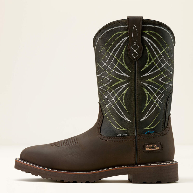 Ariat Activator Waterproof Steel Toe Work Boot -Dark Brown & Green