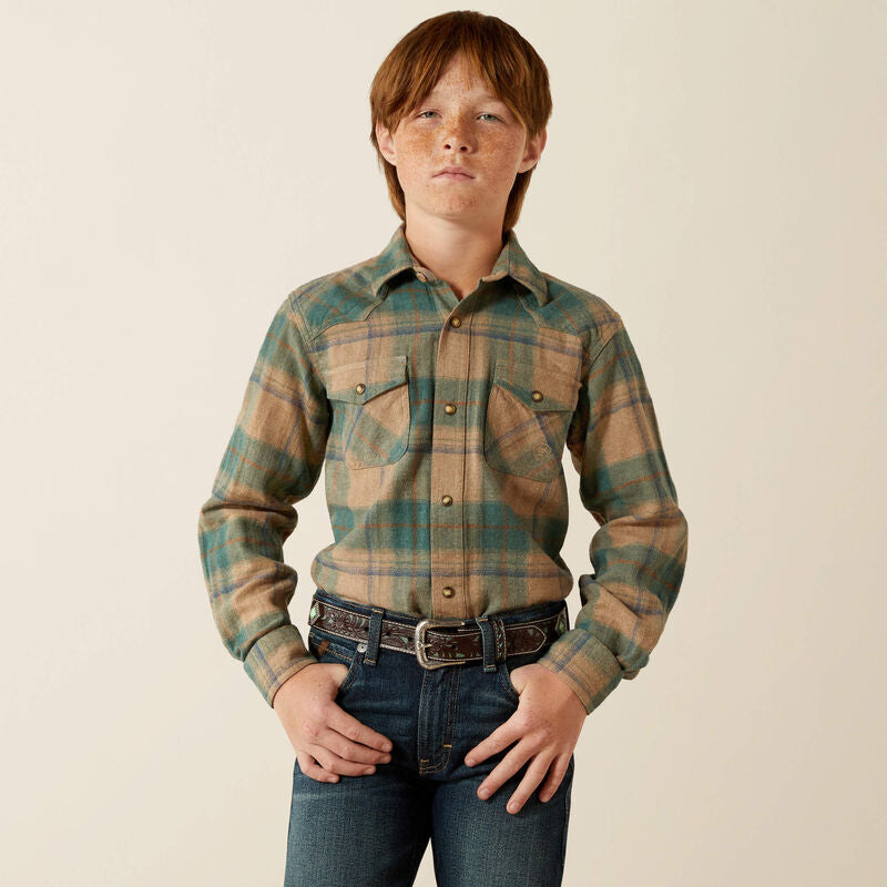 Ariat Boy's Huxley Deep Teal Retro Classic Fit Shirt