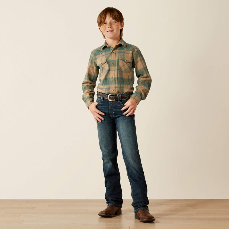Ariat Boy's Huxley Deep Teal Retro Classic Fit Shirt