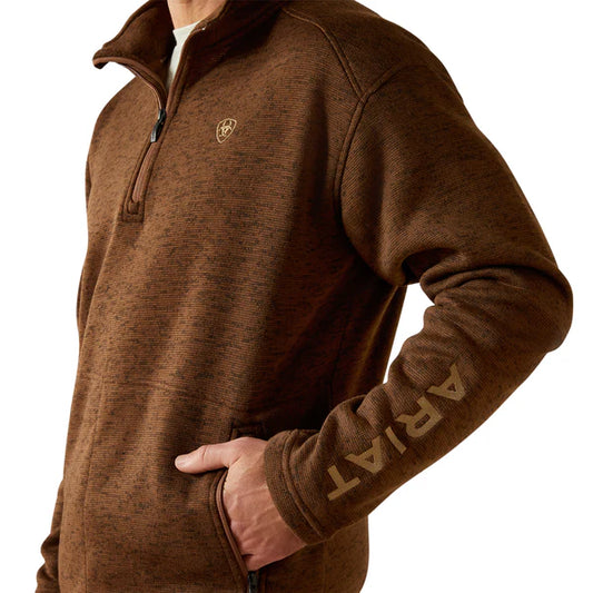 Ariat Men's Caldwell Logo Carafe Brown 1/4 Zip Sweater