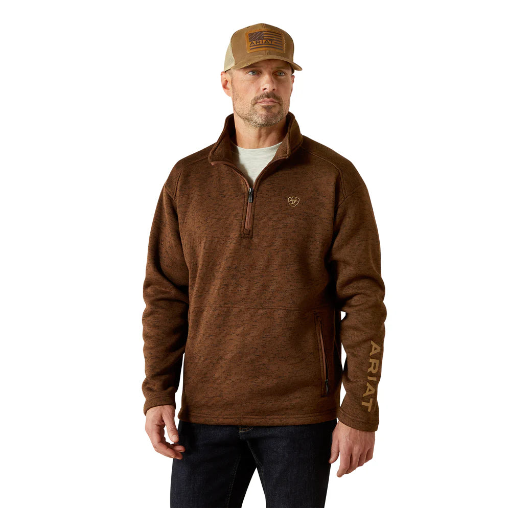 Ariat Men's Caldwell Logo Carafe Brown 1/4 Zip Sweater