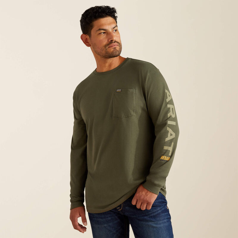 Ariat Men's Cotton Strong Standard Logo Long Sleeve Pocket Tee