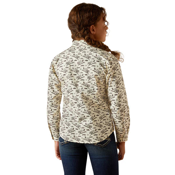 Ariat Girl's Rodeo Time Long Sleeve Cream Western Snap Shirt
