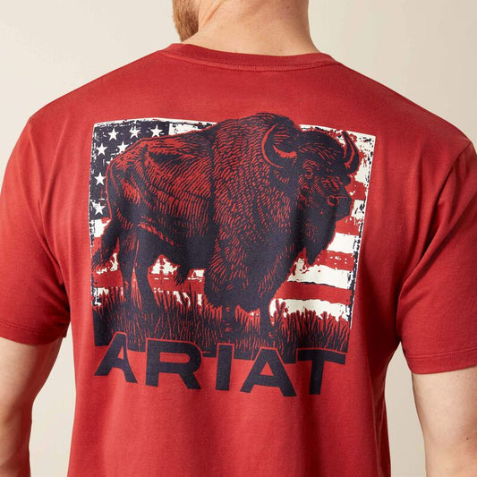 Ariat Men's Brick Red Buffalo Flag Tee