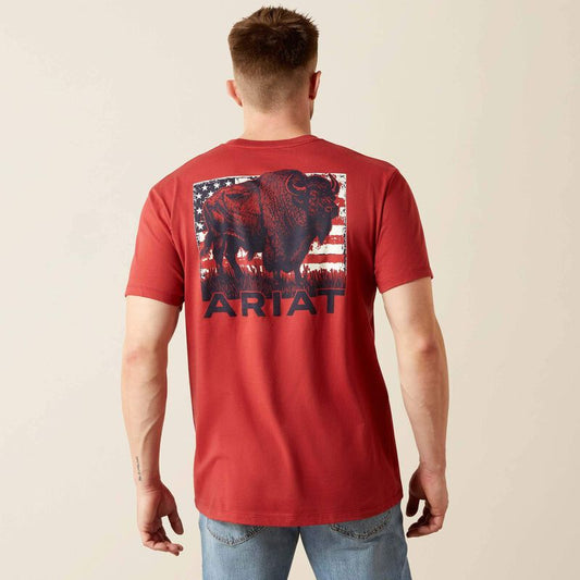 Ariat Men's Brick Red Buffalo Flag Tee