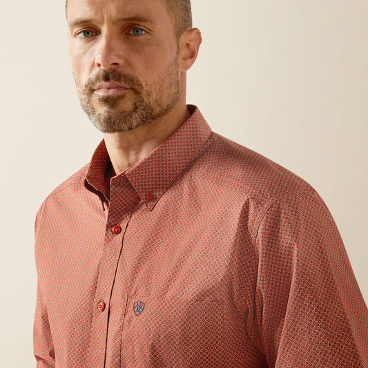 Ariat Men's Warren Rust Red Fitted Button Down Shirt