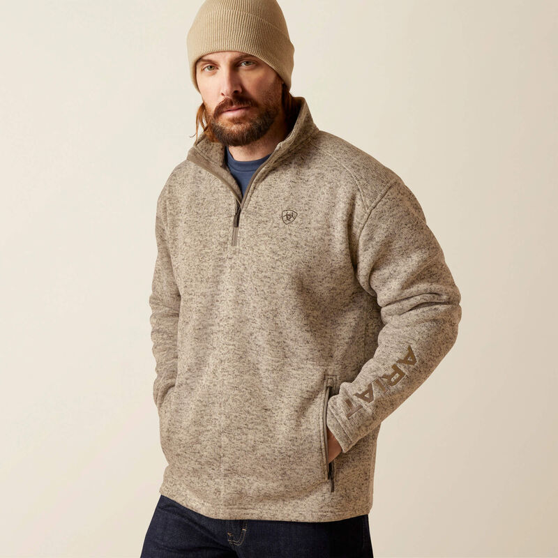 Ariat Men's Beige Caldwell Logo 1/4 Zip Sweater