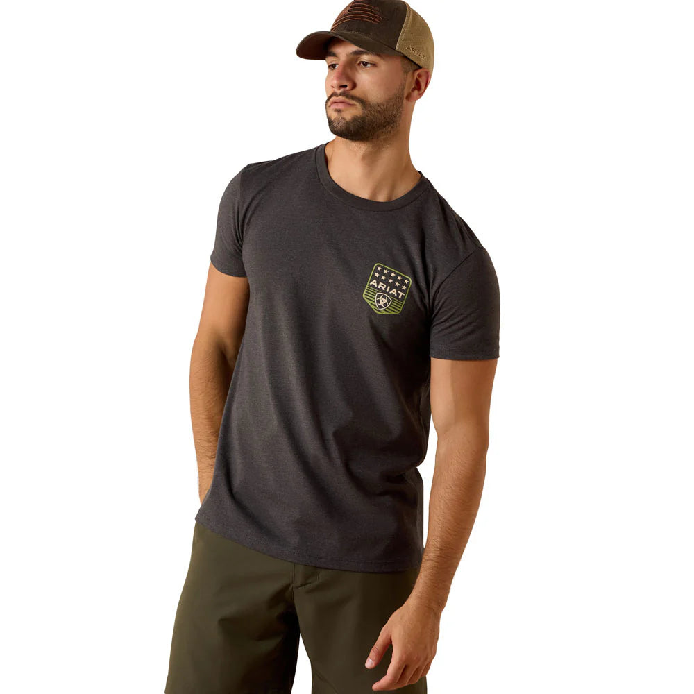 Ariat Men's Charcoal Heather Stripe Patriotic Badge Tee