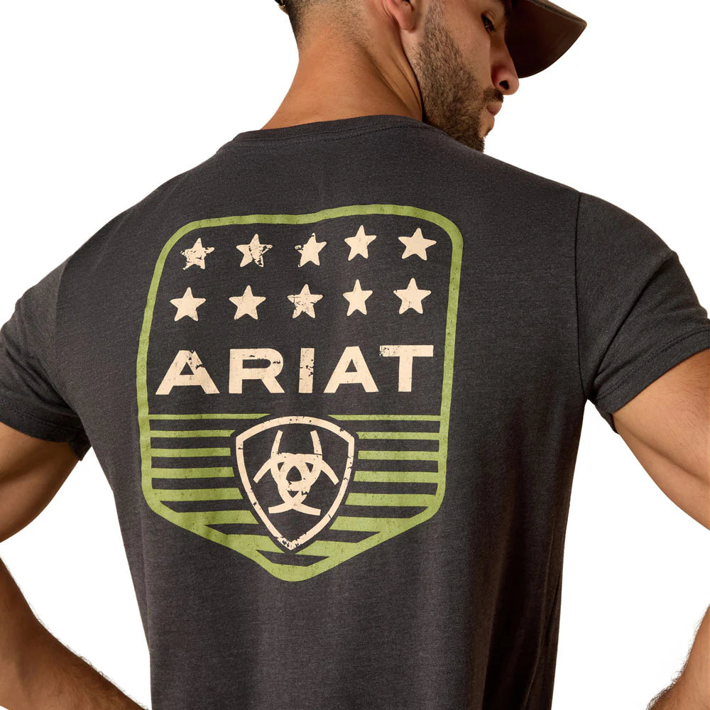 Ariat Men's Charcoal Heather Stripe Patriotic Badge Tee