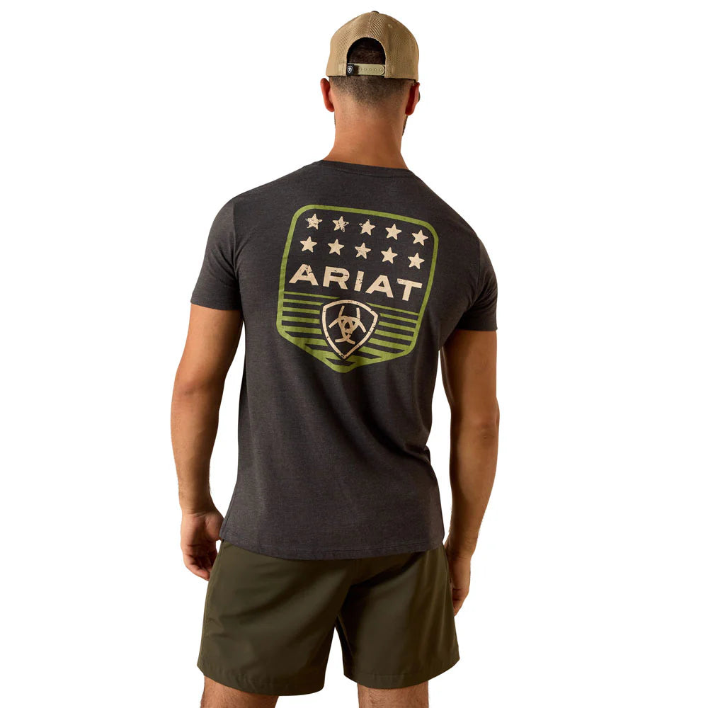 Ariat Men's Charcoal Heather Stripe Patriotic Badge Tee