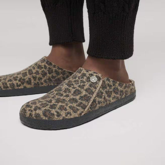 Zermatt Wool Felt Leopard Birkenstock Slippers
