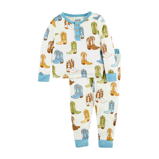 Blue Cowboy Boots Toddler Pajamas by Mud Pie