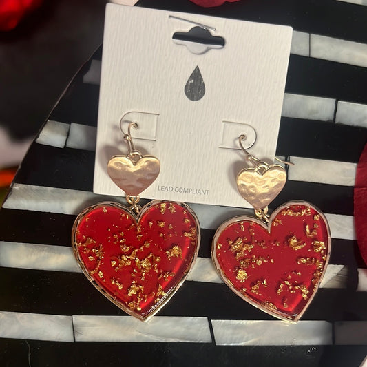 Gold & Red Heart Earrings