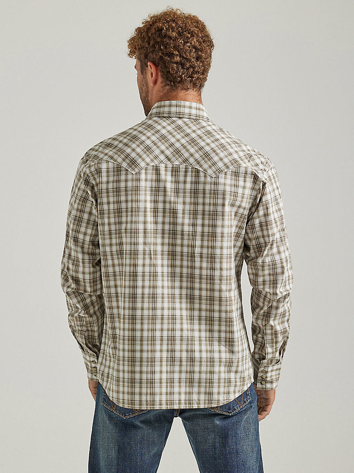 Men's Wrangler Retro Long Sleeve Sawtooth Snap Western Shirt- Sandy Plaid