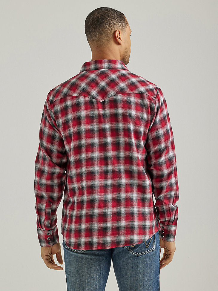 Men's Wrangler Retro Long Sleeve Flannel Western Plaid Shirt- Stormy Red