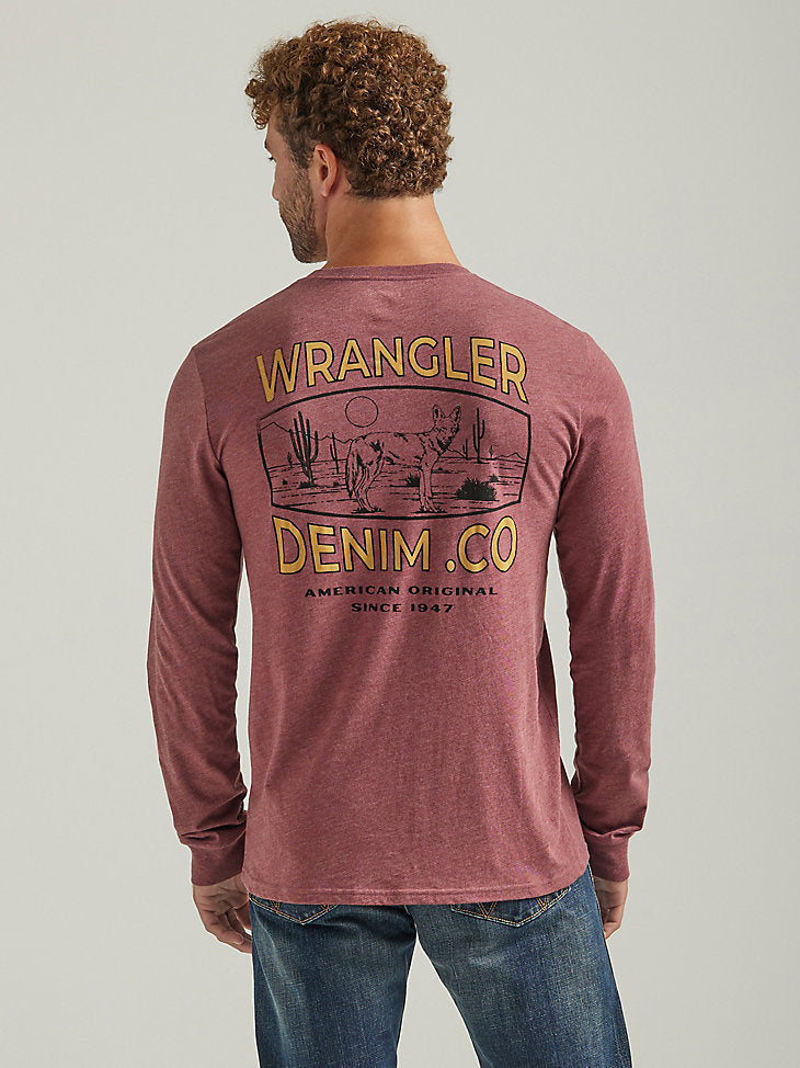 Men's Wrangler Burgundy Long Sleeve Coyote Back Graphic T-Shirt