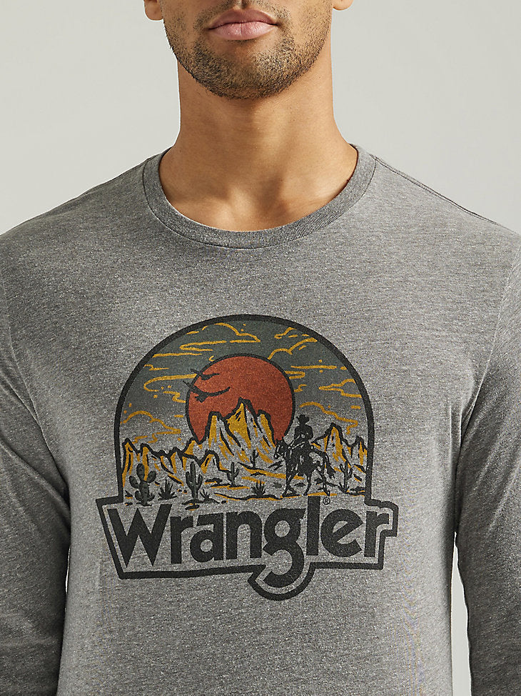 Men's Wrangler Long Sleeve Desert Sunrise T-Shirt- Graphite Heather