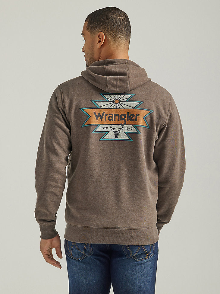 Men's Wrangler Back Graphic Logo Full Zip Hoodie- Brown Heather