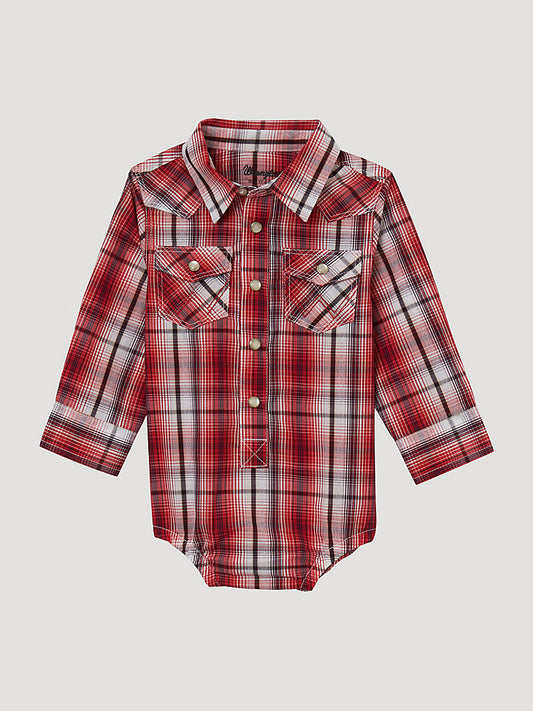Wrangler Baby Boy's Long Sleeve Western Snap Bodysuit- Ruby Red