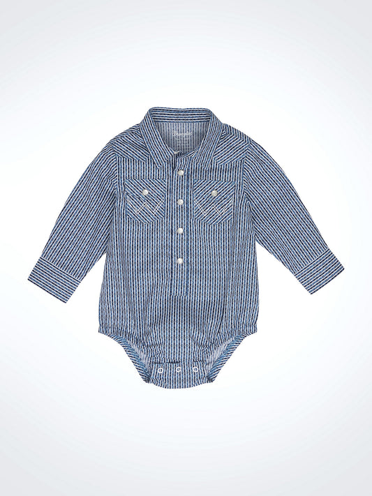 Wangler Baby Boy's Long Sleeve Western Snap Bodysuit- Blue Exes