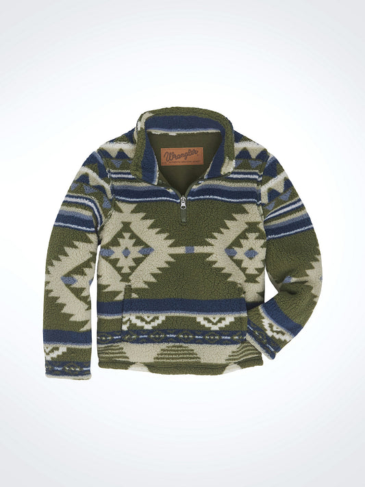 Wrangler Boy's Quarter Zip Sherpa Pullover- Alpine