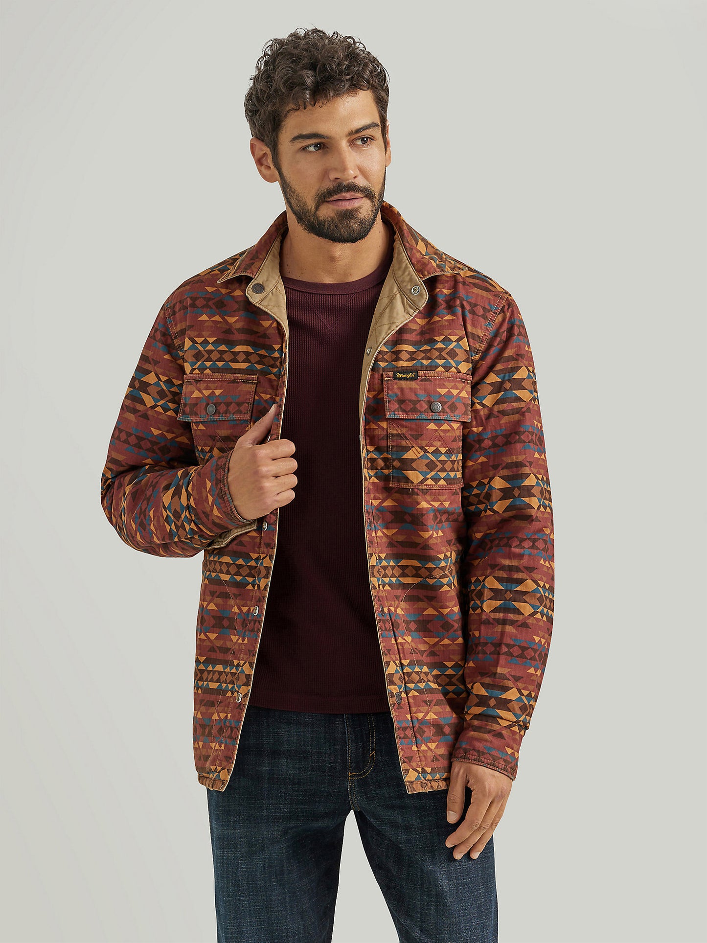 Men's Wrangler Reversible Quilted Shirt Jacket- Clay