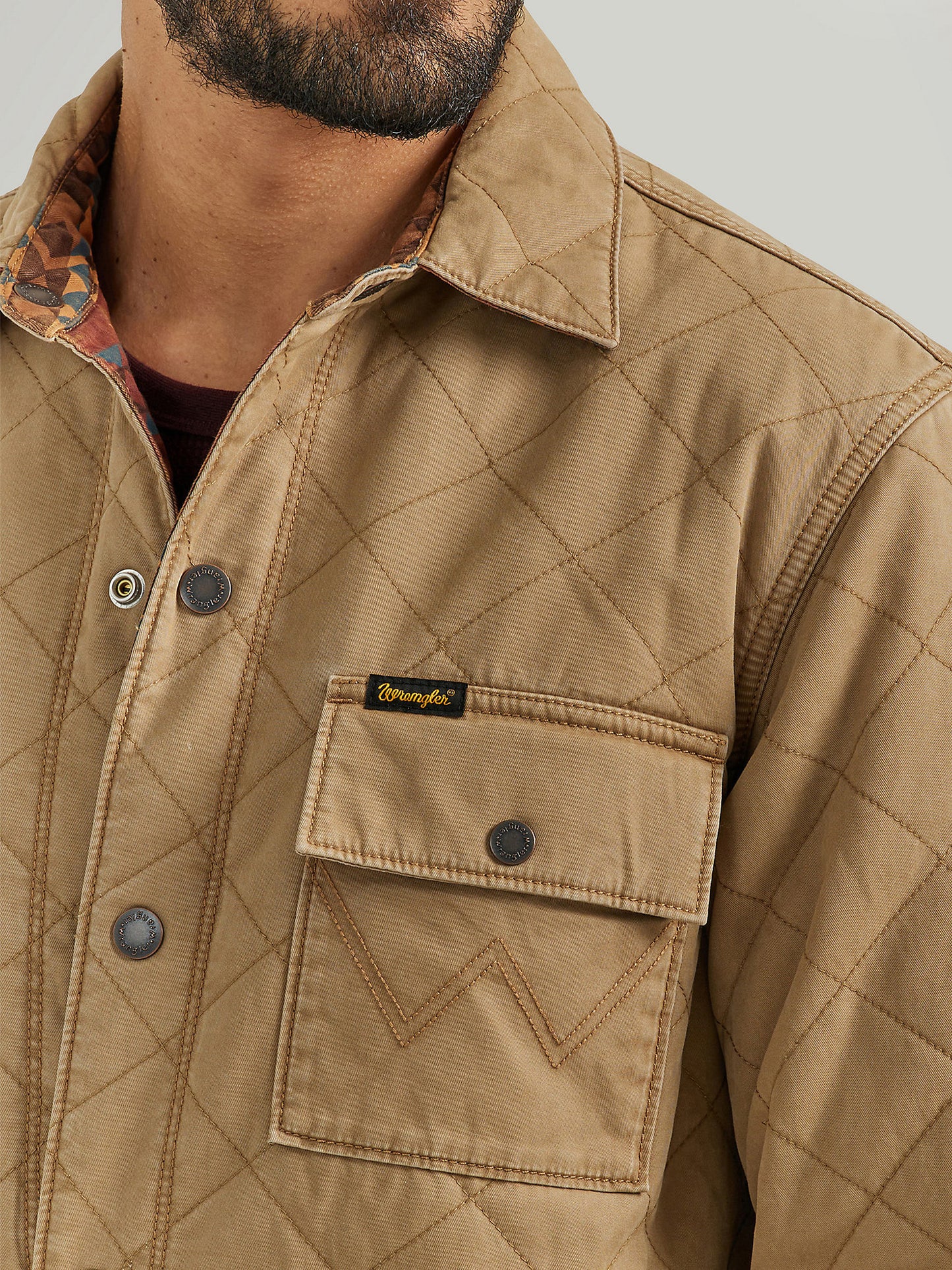 Men's Wrangler Reversible Quilted Shirt Jacket- Clay