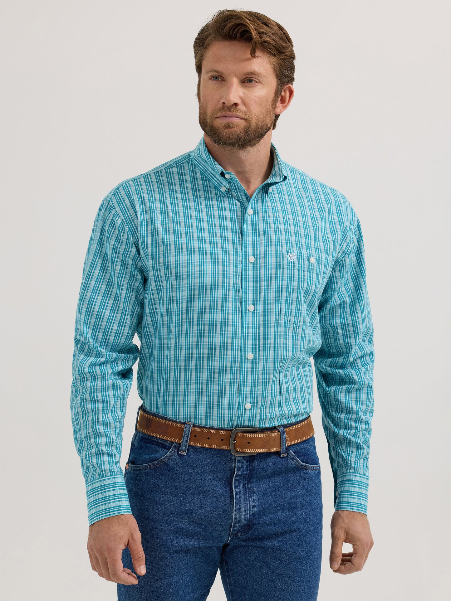 Wranglers Men's Light Blue Aqua Classic Long Sleeve Shirt