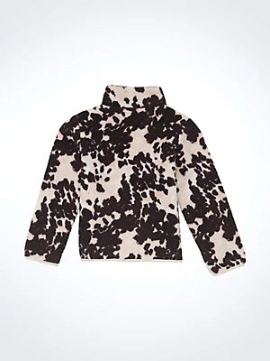 Girl's Cow Print Quarter-Zip Sherpa Pullover