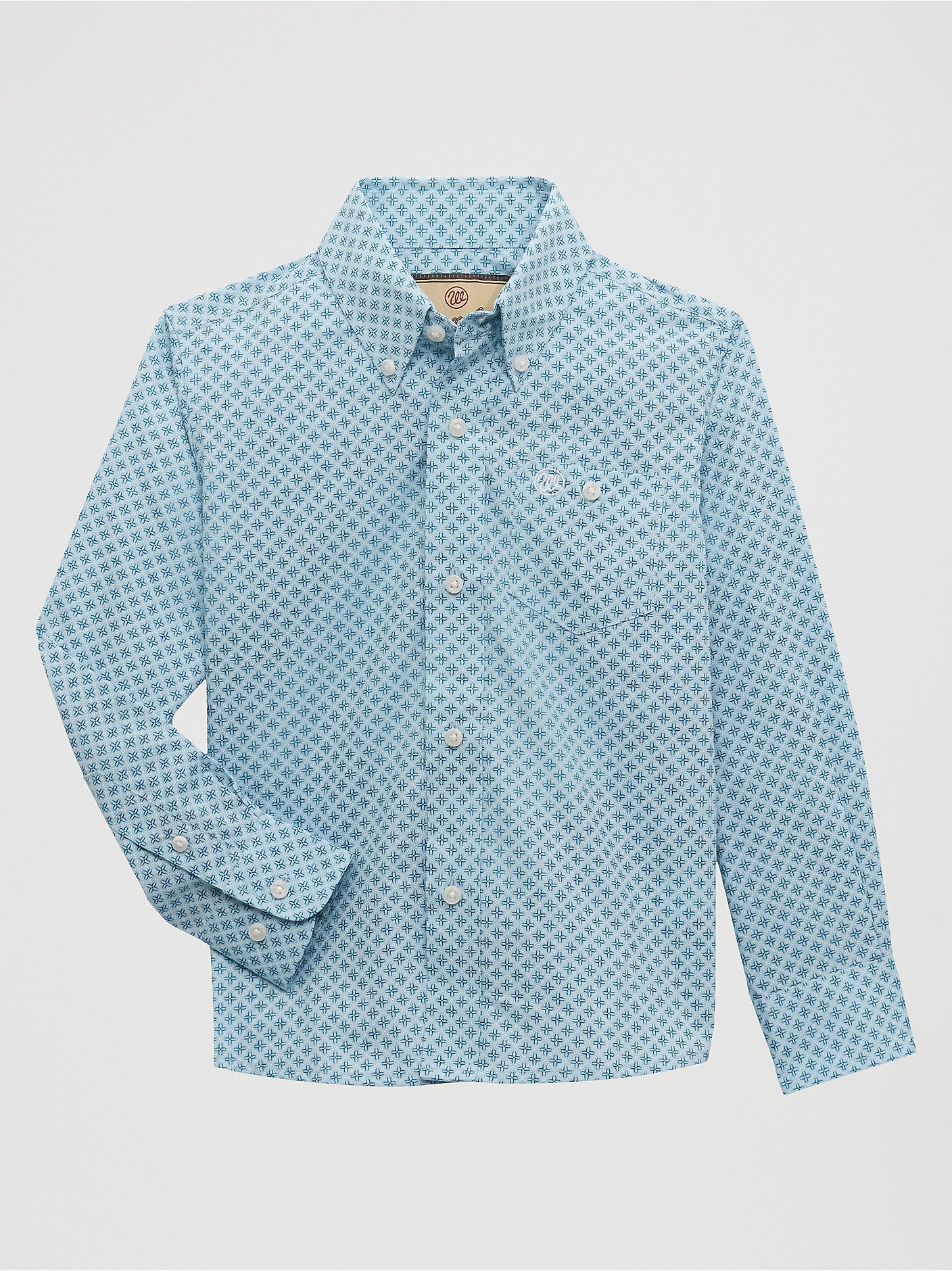 Boy's Classic Button Down Printed Shirt- Turquoise